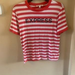 Pre-owned red and white striped Express short sleeve t-shirt.